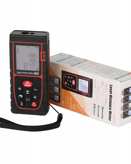 Lazerinis atstumo matuoklis skaitmeninis kampainis (inclinometras) matuoklis, gulsčiukas, atmintis 40m