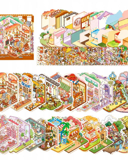 20 miniatiūrinių scenų 3D lipdukų rinkinys su pincetu