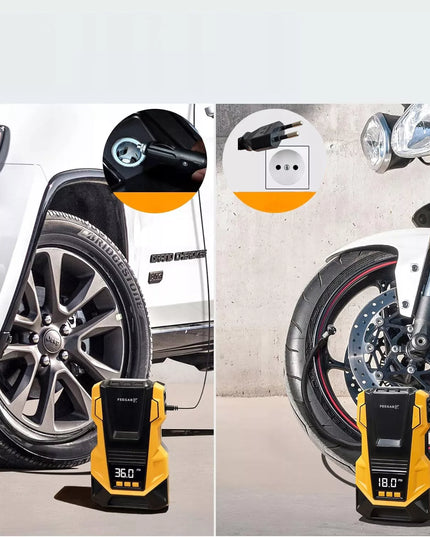 Automobilinis kompresorius 12V 230V Feegar, nešiojama oro pompa padangoms su LED