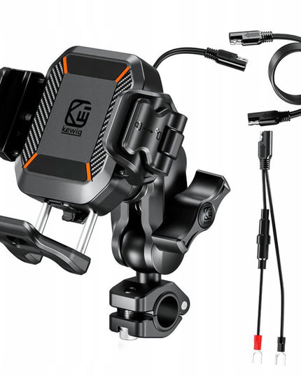 Motociklo telefono laikiklis, antivibracinis, su 15W induktyviu įkrovikliu + USB