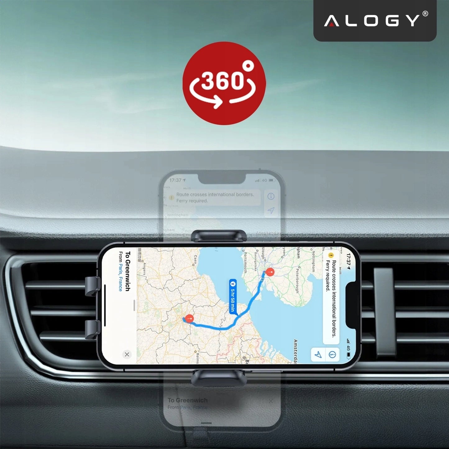 Tvirtas automobilinis telefono laikiklis ant priekinio stiklo, prietaisų skydelio, ventiliacijos grotelių