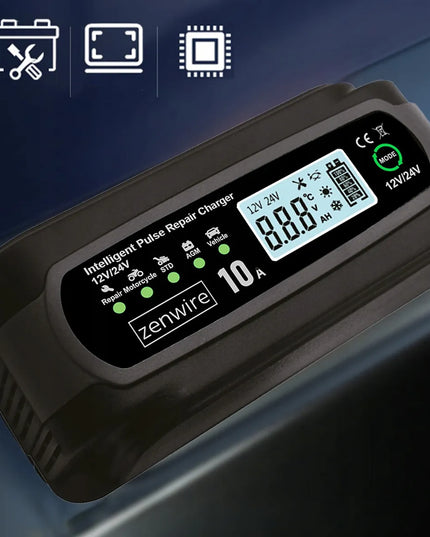 „Zenwire“ 12 V / 24 V, 10 A automobilio akumuliatorių įkroviklis su atkūrimo funkcija