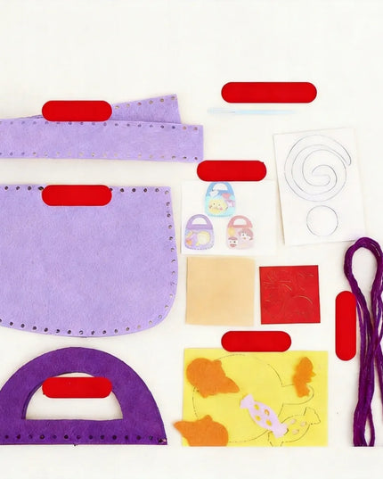 Vaikiškas siuvimo mokymosi rinkinys „Montessori“: 6 veltinio rankinės „pasidaryk pats“