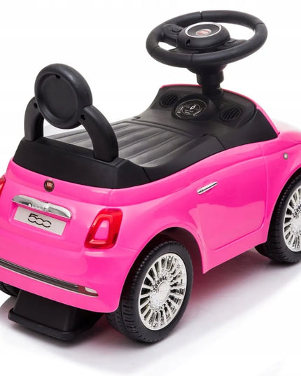 Sun Baby pasyvinis automobilis Fiat 500 stumdukas vaikščiojimo mokymuisi su atrama, dėtuve ir garsais