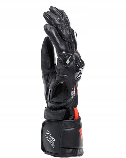 Dainese Carbon 4 Long motociklinės pirštinės, juodos/neoninės raudonos/baltos, dydis S