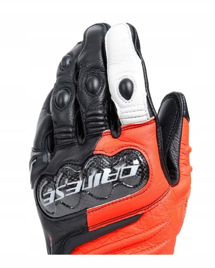 Dainese Carbon 4 Long motociklinės pirštinės, juodos/neoninės raudonos/baltos, dydis S