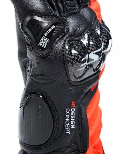Dainese Carbon 4 Long motociklinės pirštinės, juodos/neoninės raudonos/baltos, dydis S