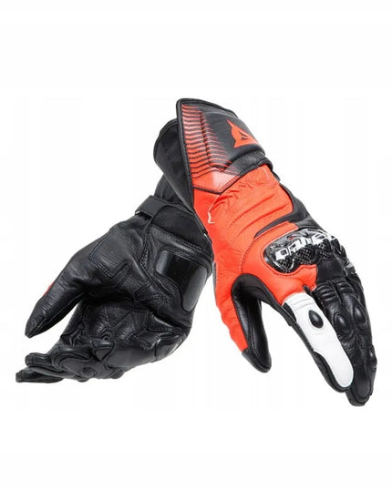Dainese Carbon 4 Long motociklinės pirštinės, juodos/neoninės raudonos/baltos, dydis S