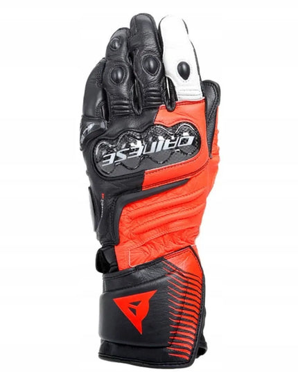 Dainese Carbon 4 Long motociklinės pirštinės, juodos/neoninės raudonos/baltos, dydis S