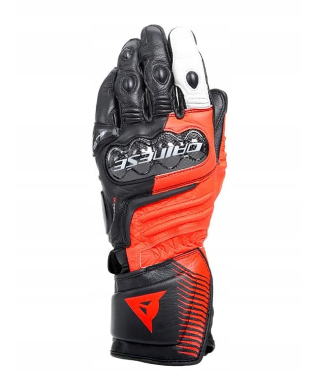 Dainese Carbon 4 Long motociklinės pirštinės, juodos/neoninės raudonos/baltos, dydis S