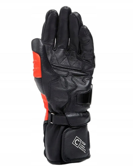 Dainese Carbon 4 Long motociklinės pirštinės, juodos/neoninės raudonos/baltos, dydis S