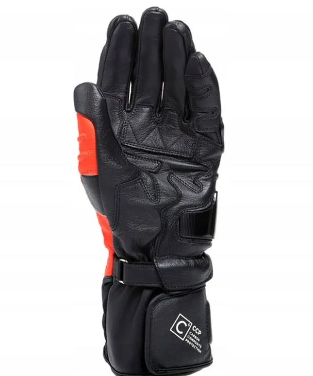 Dainese Carbon 4 Long motociklinės pirštinės, juodos/neoninės raudonos/baltos, dydis S