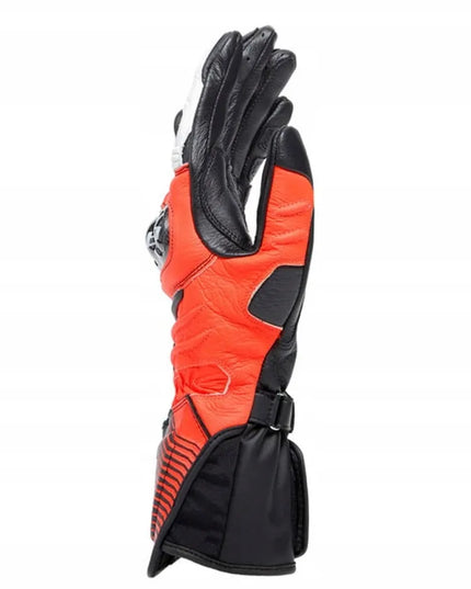 Dainese Carbon 4 Long motociklinės pirštinės, juodos/neoninės raudonos/baltos, dydis S