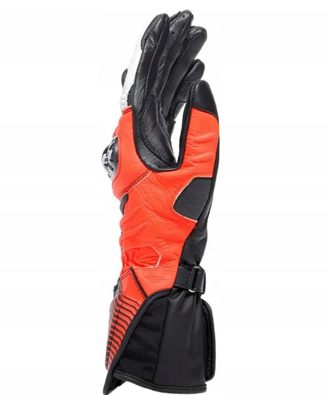Dainese Carbon 4 Long motociklinės pirštinės, juodos/neoninės raudonos/baltos, dydis S