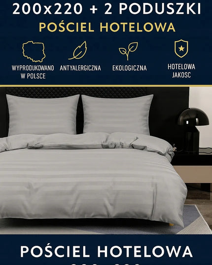 Damask patalynės komplektas 200x220 + 2 pagalvių užvalkalai, viešbučių stiliaus, pilka, sidabrinė