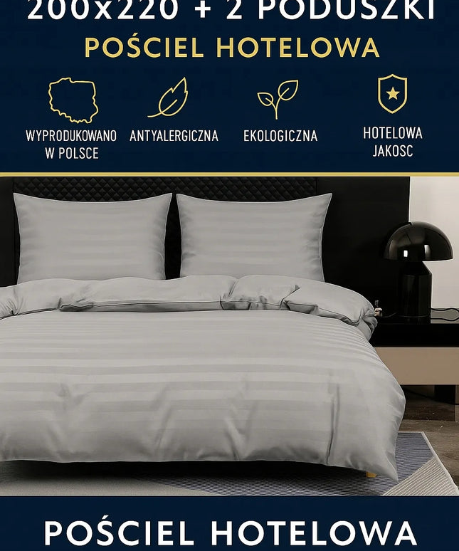 Damask patalynės komplektas 200x220 + 2 pagalvių užvalkalai, viešbučių stiliaus, pilka, sidabrinė