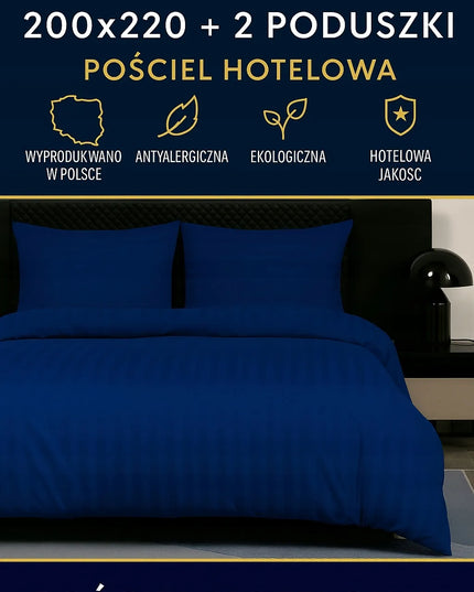 Damastinio patalynės komplektas 200x220 + 2 pagalvių užvalkalai, viešbučio stiliaus, mėlynas, rugiagėlių mėlynumo