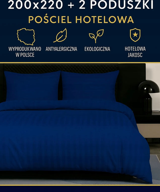 Damastinio patalynės komplektas 200x220 + 2 pagalvių užvalkalai, viešbučio stiliaus, mėlynas, rugiagėlių mėlynumo