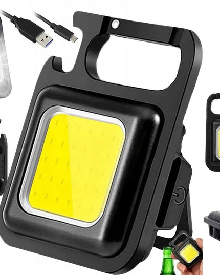 Daugiafunkcis 5-viename LED COB mini žibintuvėlis su USB įkrovimu, magnetu ir atidarytuvu