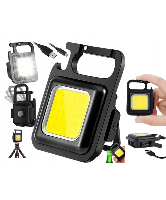 Daugiafunkcis 5-viename LED COB mini žibintuvėlis su USB įkrovimu, magnetu ir atidarytuvu