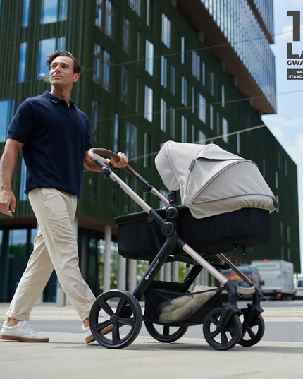 Daugiafunkcis vaikiškas vežimėlis 3-in-1 Kinderkraft MOOV 2 AIR su autokėdute MINK PRO, pilkas