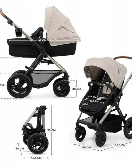 Daugiafunkcis vaikiškas vežimėlis 3-in-1 Kinderkraft MOOV 2 AIR su autokėdute MINK PRO, pilkas