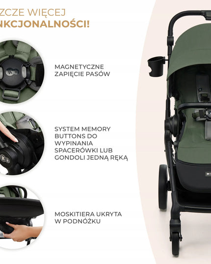 Daugiafunkcis vaikiškas vežimėlis 3w1 Kinderkraft YOXI, žalias