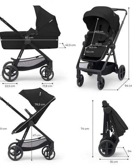 Daugiafunkcis vaikiškas vežimėlis 4-in-1 Kinderkraft NEWLY, sportinis vežimėlis ir MINK PRO automobilinė kėdutė, juodas