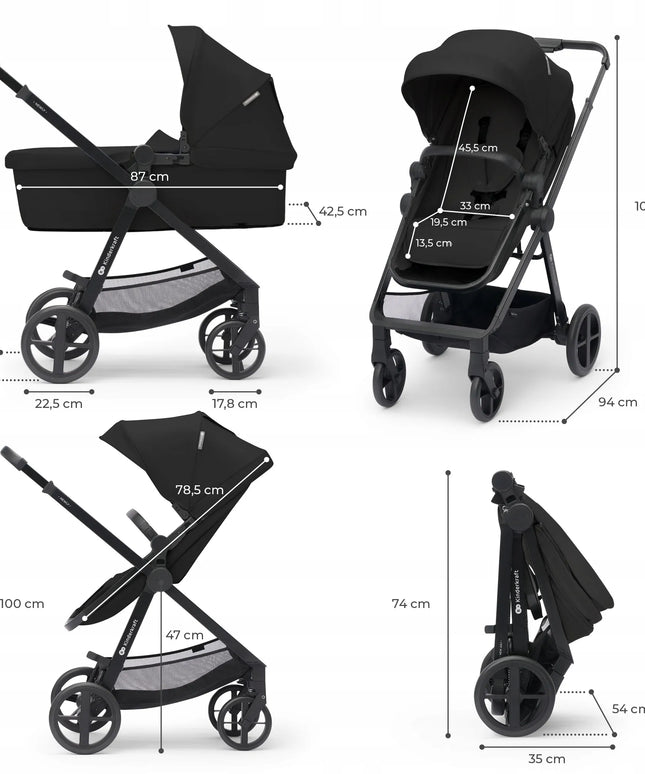 Daugiafunkcis vaikiškas vežimėlis 4-in-1 Kinderkraft NEWLY, sportinis vežimėlis ir MINK PRO automobilinė kėdutė, juodas