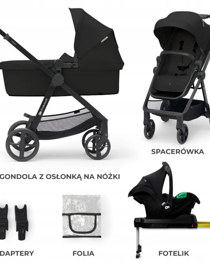Daugiafunkcis vaikiškas vežimėlis 4-in-1 Kinderkraft NEWLY, sportinis vežimėlis ir MINK PRO automobilinė kėdutė, juodas