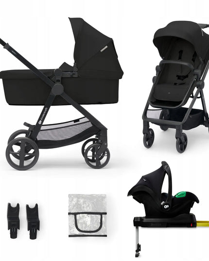Daugiafunkcis vaikiškas vežimėlis 4-in-1 Kinderkraft NEWLY, sportinis vežimėlis ir MINK PRO automobilinė kėdutė, juodas