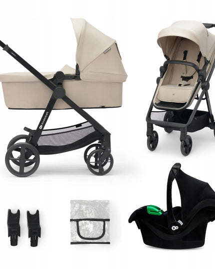 Daugiafunkcis vežimėlis 3-in-1 Kinderkraft NEWLY su nešiojamuoju lopšiu ir MINK PRO automobiline kėdute, smėlio spalvos