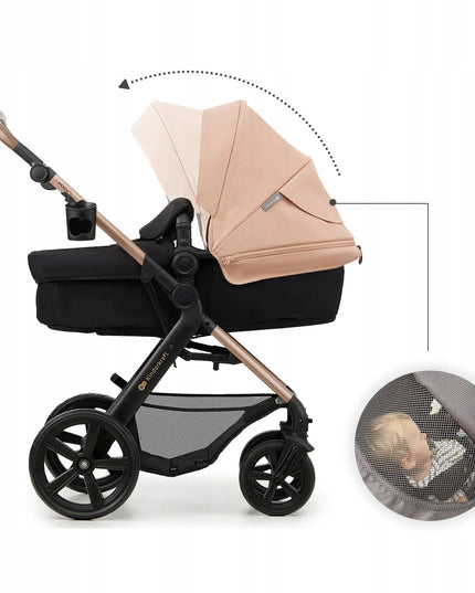 Daugiafunkcis vežimėlis 3 viename Kinderkraft MOOV 2 su MINK PRO kėdute, smėlio spalvos