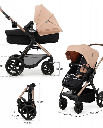 Daugiafunkcis vežimėlis 3 viename Kinderkraft MOOV 2 su MINK PRO kėdute, smėlio spalvos
