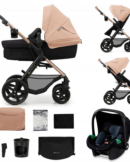 Daugiafunkcis vežimėlis 3 viename Kinderkraft MOOV 2 su MINK PRO kėdute, smėlio spalvos