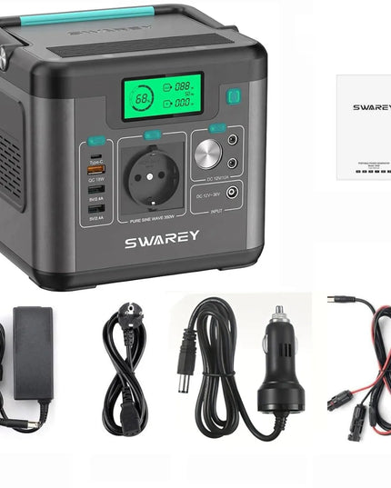 Swarey S160 Max nešiojamoji elektros stotelė, 333 Wh, 350 W (iki 700 W), skirta įkrauti saulės energija