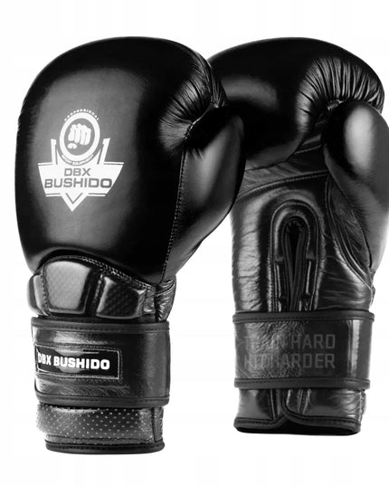 DBX Bushido bokso pirštinės iš natūralios odos Warrior Black 12OZ