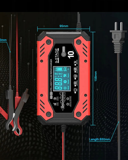Automatinis išmanusis akumuliatoriaus įkroviklis su LCD ekranu, 12 V / 24 V, 10 A