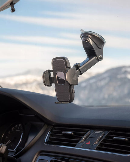 Automobilinis telefono laikiklis tvirtinamas ant priekinio stiklo arba prietaisų skydelio