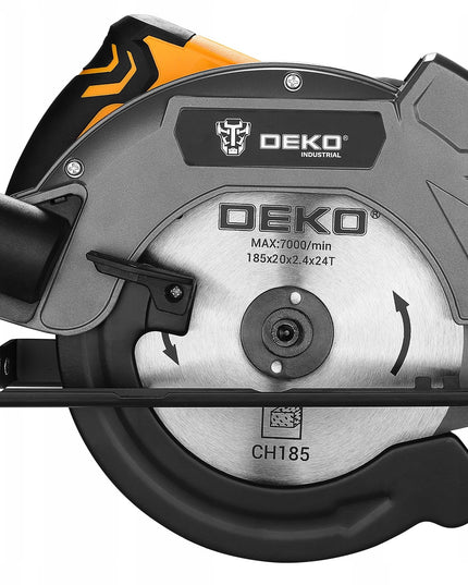 DEKO galingas 1600W rankinis diskinis pjūklas medžiui su 185 mm disku, lazeriniu vedliu ir reguliuojamu pjovimo kampu