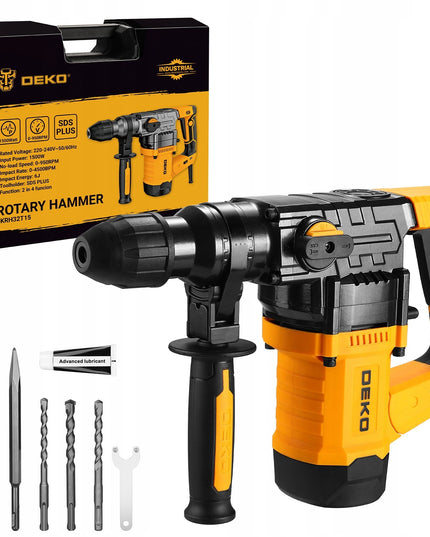 DEKO DKRH32T15 1500W smūginis perforatorius SDS+ su kaltu, grąžtais ir lagaminu