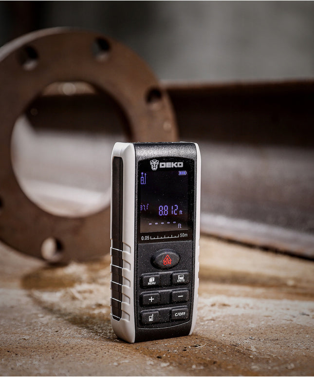 DEKO LRE521-50M lazerinis atstumo matuoklis – profesionalus skaitmeninis lazerinis nivelyras su kampo matavimu, 50 m tikslus matuoklis