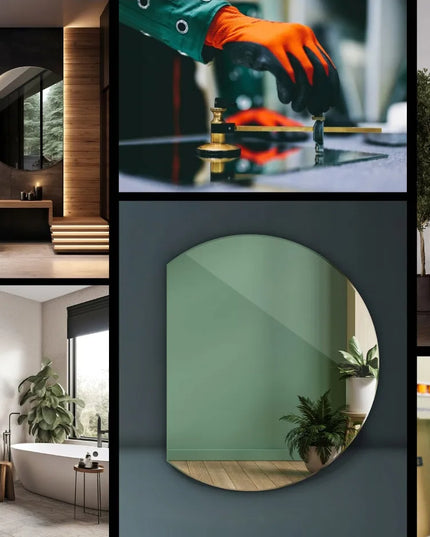 Dekoracinis sieninis veidrodis „Loft Boho“, nupjauto apskritimo formos, skirtas makiažui, vonios kambariui ir svetainei