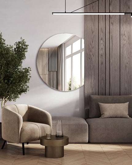Dekoracinis sieninis veidrodis „Loft Boho“, nupjauto apskritimo formos, skirtas makiažui, vonios kambariui ir svetainei