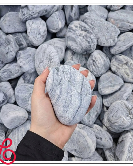 Dekoratyviniai sodo akmenukai OTOCZAK SILVER pilki sidabriniai 1 kg 4–8 cm