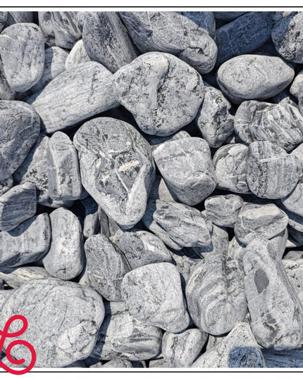 Dekoratyviniai sodo akmenukai OTOCZAK SILVER pilki sidabriniai 1 kg 4–8 cm