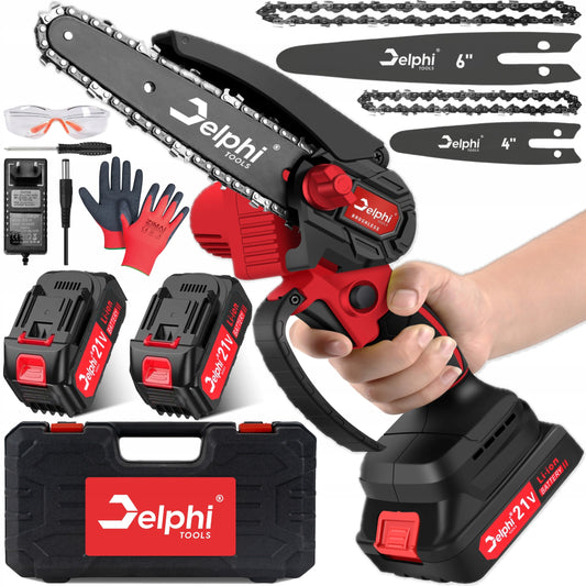 Delphi Tools bešepetis akumuliatorinis grandininis pjūklas 6" su 2x21V baterijomis, lagaminu ir priedais