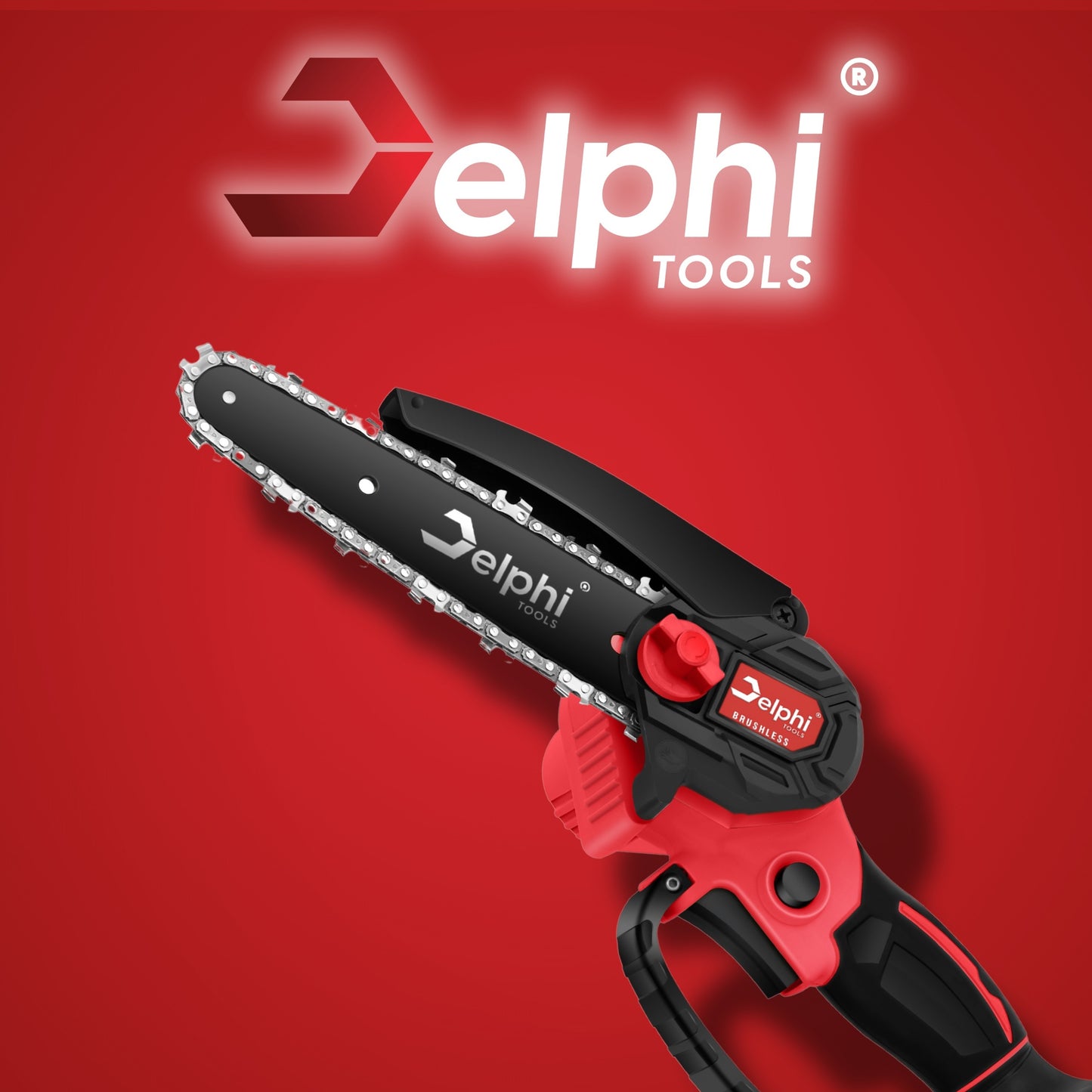 Delphi Tools bešepetis akumuliatorinis grandininis pjūklas 6" su 2x21V baterijomis, lagaminu ir priedais