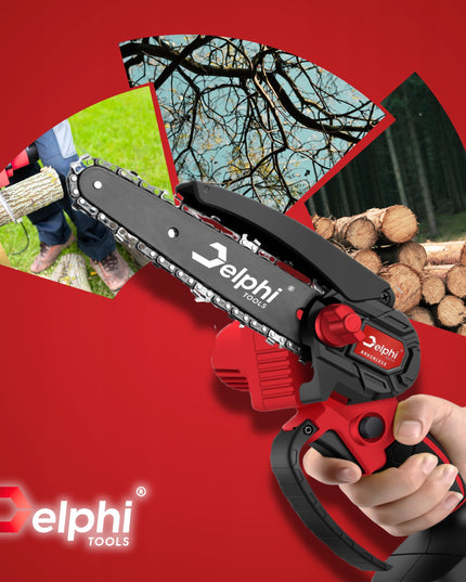Delphi Tools bešepetis akumuliatorinis grandininis pjūklas 6" su 2x21V baterijomis, lagaminu ir priedais