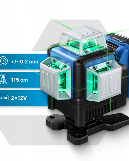 Delphi tools PRO lazerinis nivelyras 360° 4D žalias 16 linijų su stovu ir 2 akumuliatoriais